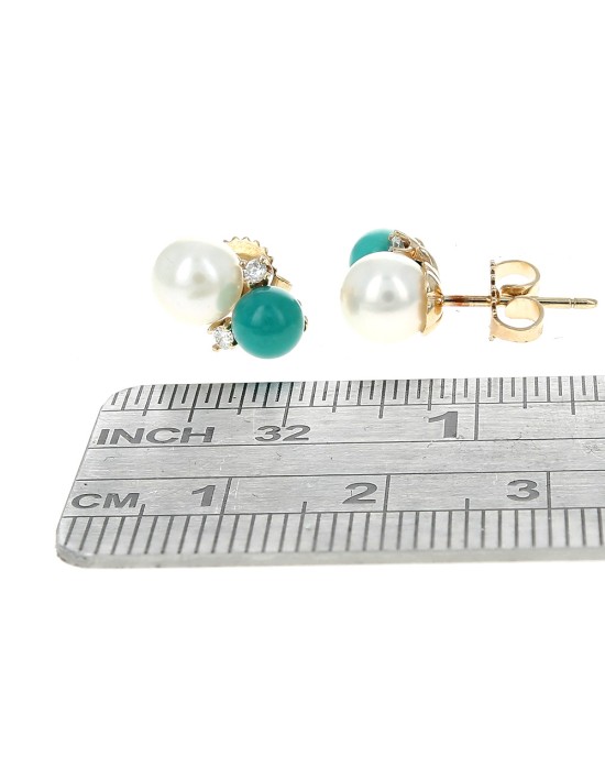 Vintage Tiffany & Co. Pearl. Turquoise and Diamond Earrings